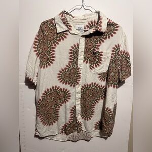 RVCA Men's Cream and Brown Patterned Shirt